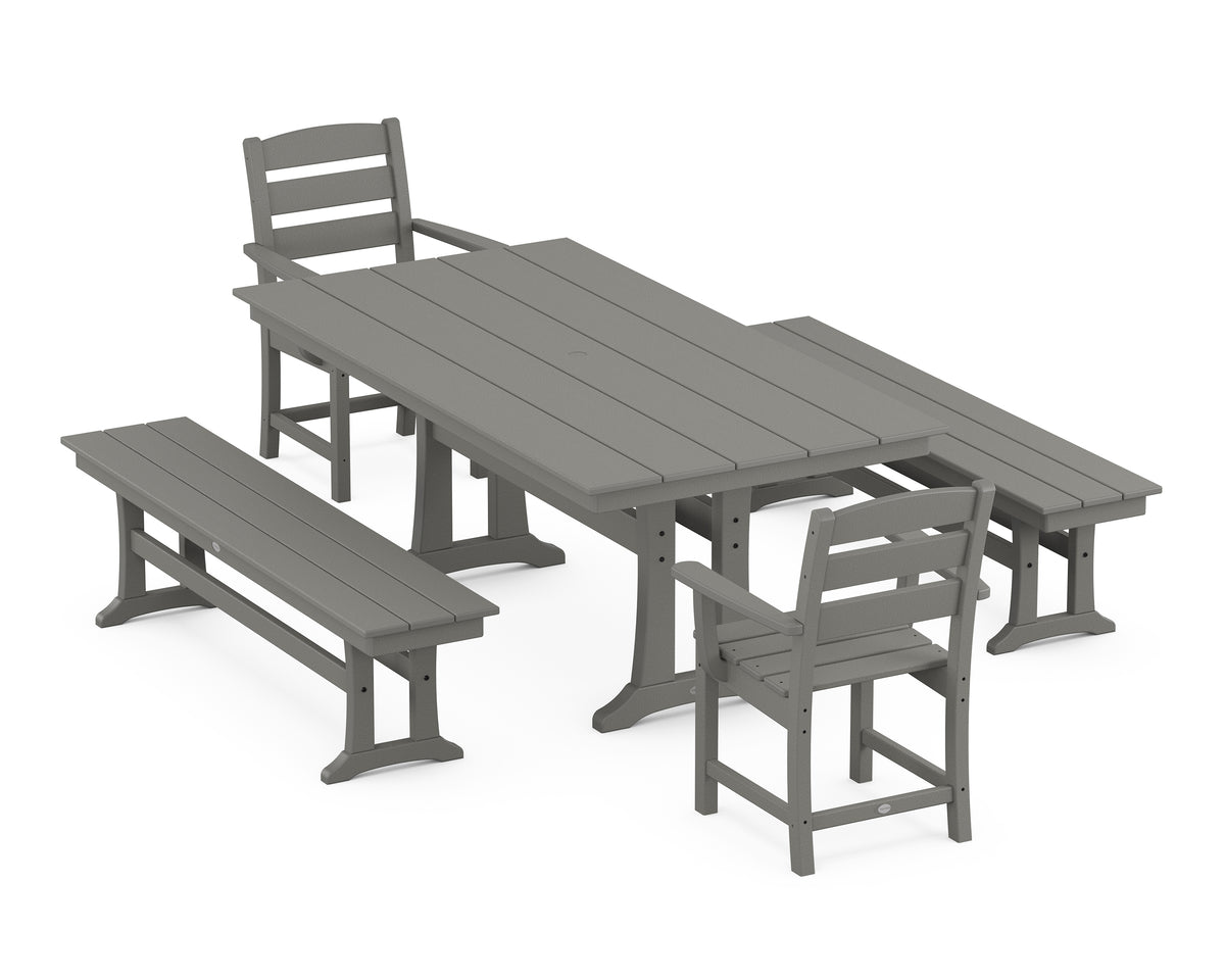 POLYWOOD Lakeside 5-Piece Farmhouse Dining Set with Trestle Legs in Slate Grey