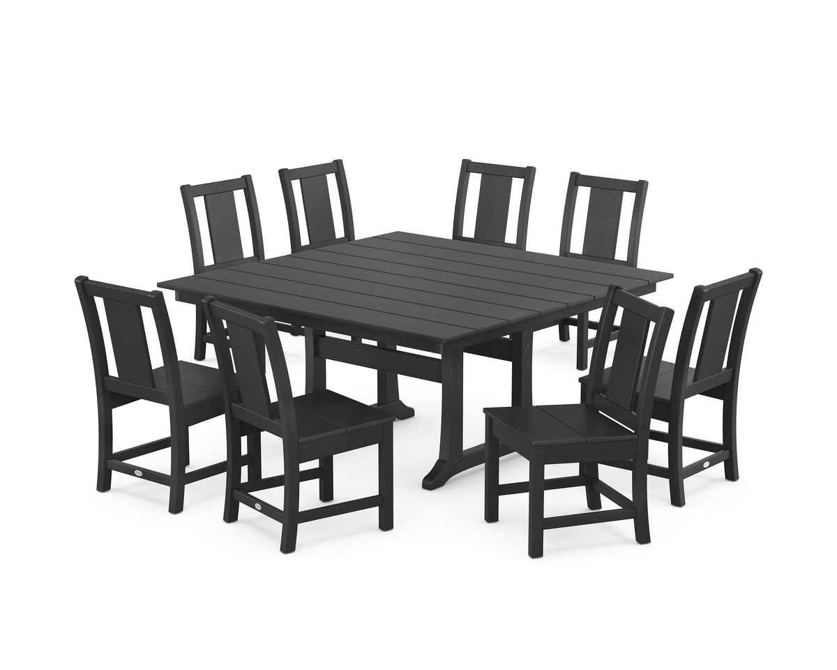 POLYWOOD Prairie Side Chair 9-Piece Square Farmhouse Dining Set with Trestle Legs in Black