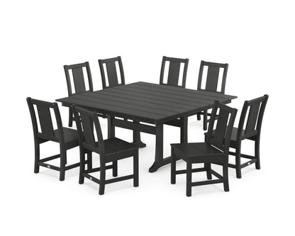 POLYWOOD Prairie Side Chair 9-Piece Square Farmhouse Dining Set with Trestle Legs in Black