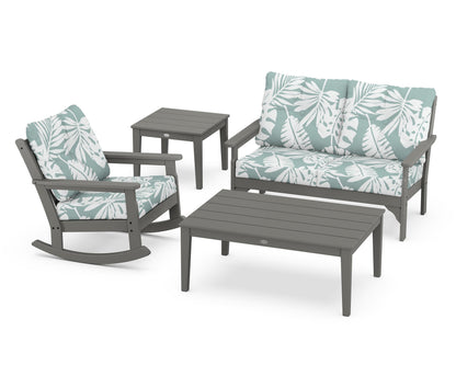 POLYWOOD Vineyard 4-Piece Deep Seating Rocker Set in Slate Grey / Leaf Glacier Spa
