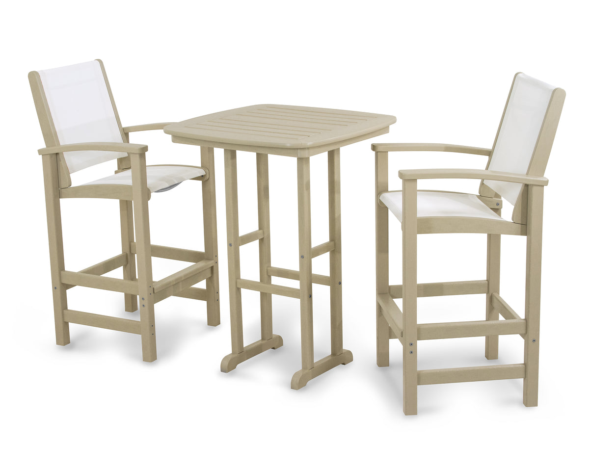 POLYWOOD Coastal 3-Piece Bar Set in Sand / White