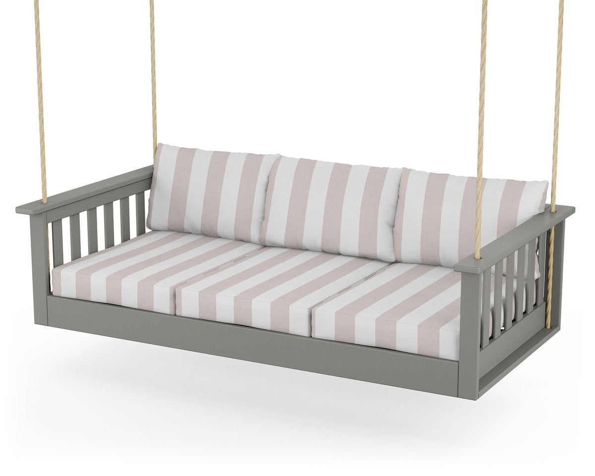 POLYWOOD Vineyard Daybed Swing in Slate Grey / Cabana Stripe Dune Burlap