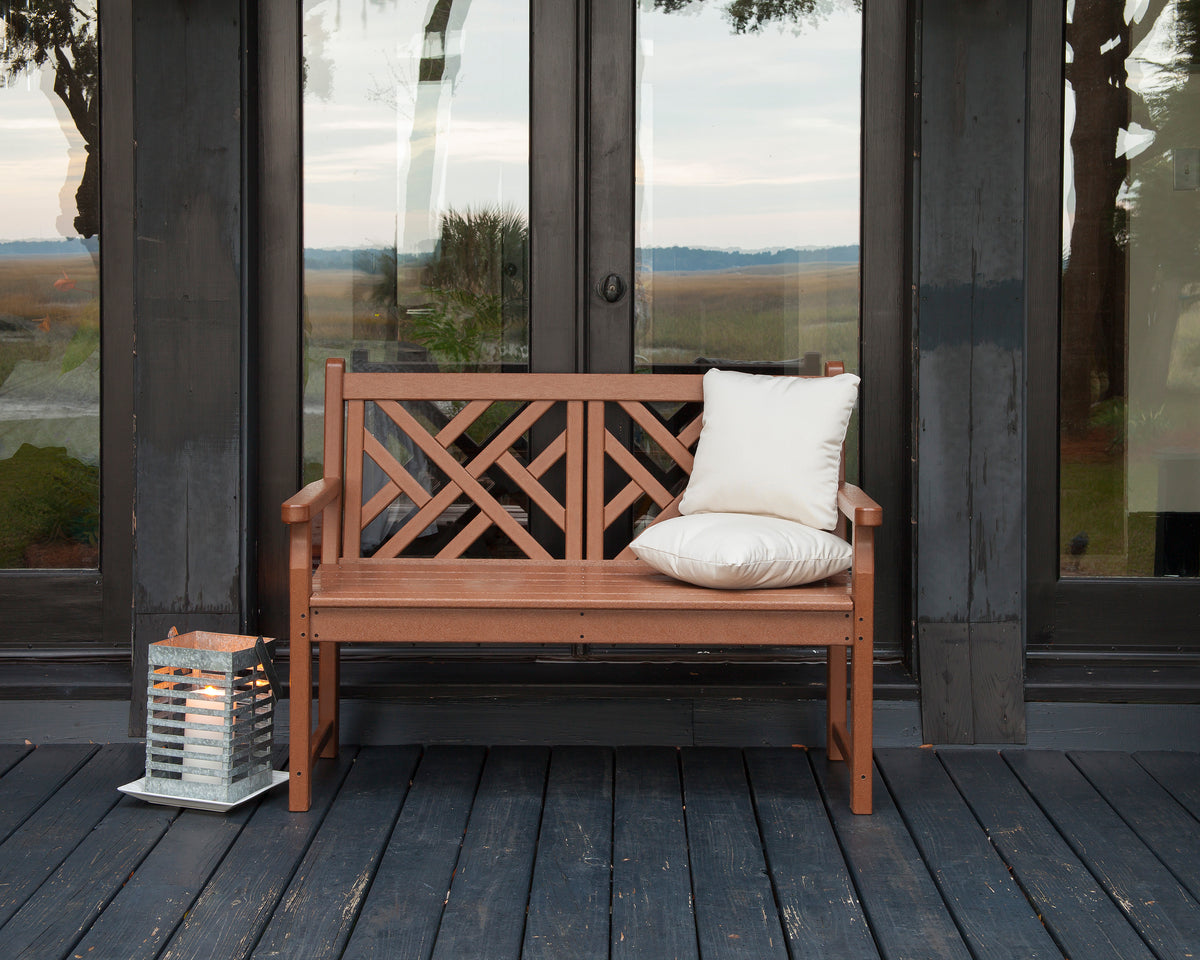 POLYWOOD Chippendale 48" Bench in Teak styled outdoors