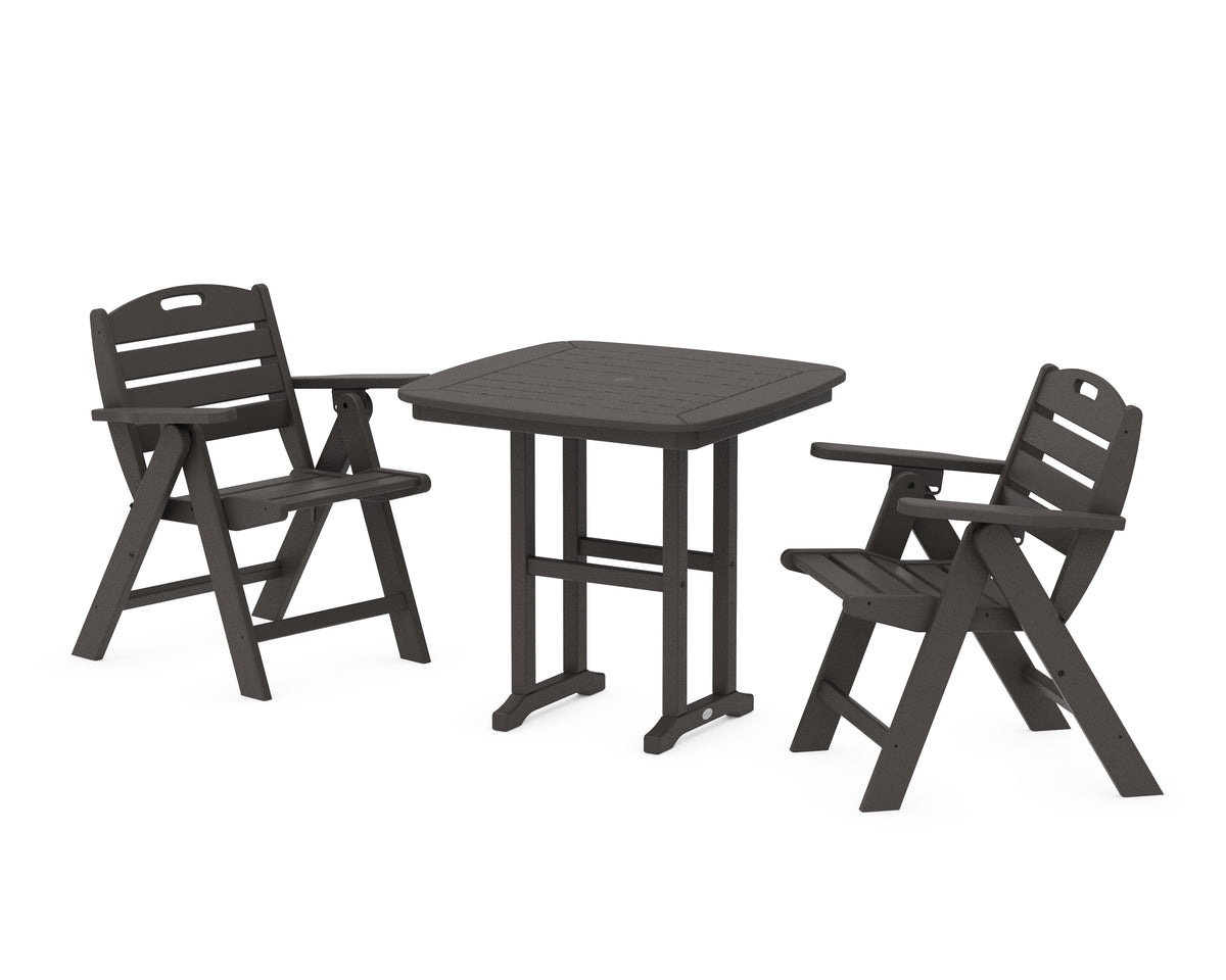 POLYWOOD Nautical Folding Lowback Chair 3-Piece Dining Set in Vintage Coffee