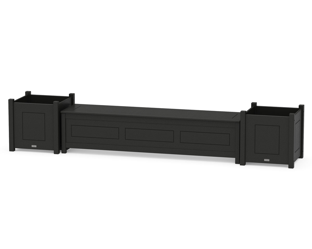 POLYWOOD 72" Country Living Straight Planter Storage Bench Set - Large in Black