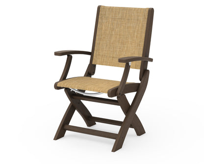POLYWOOD Coastal Folding Chair in Kona with Kona arms and Burlap sling