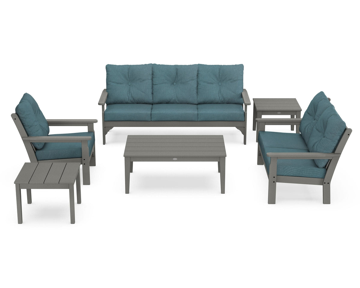 POLYWOOD Vineyard 6-Piece Deep Seating Set in Slate Grey / Ocean Teal