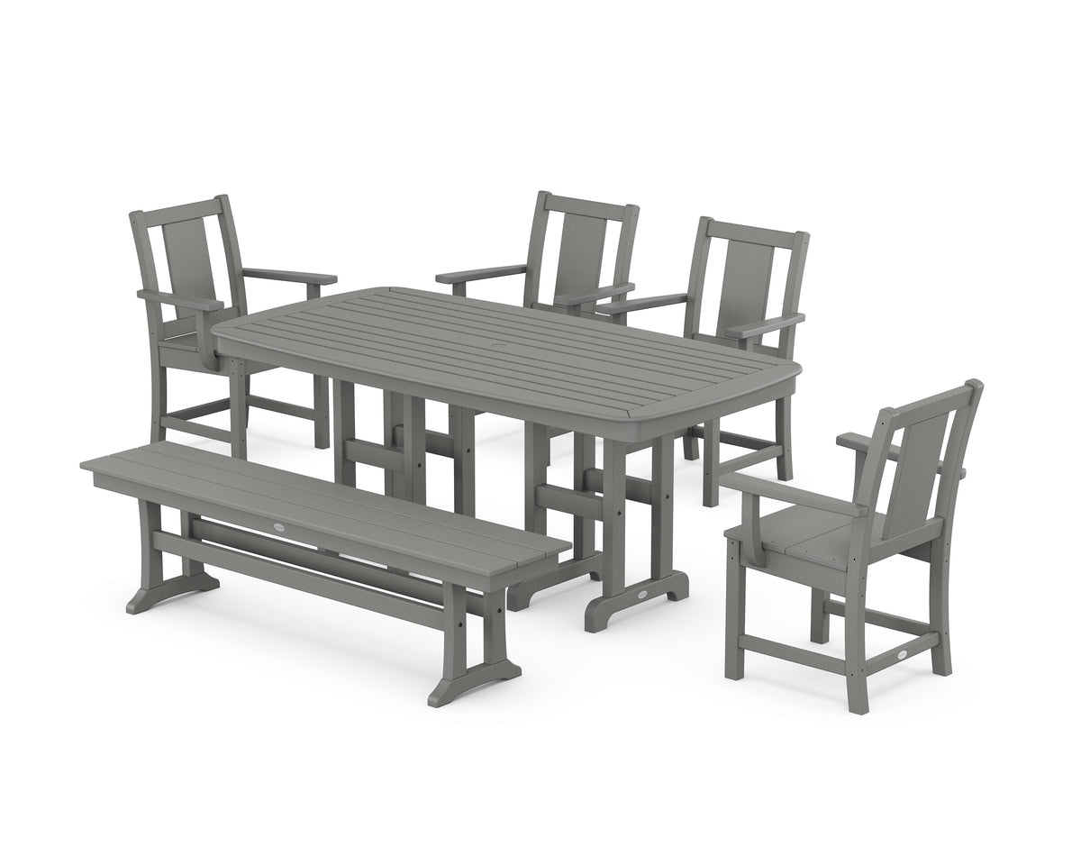POLYWOOD Prairie 6-Piece Dining Set with Bench in Slate Grey