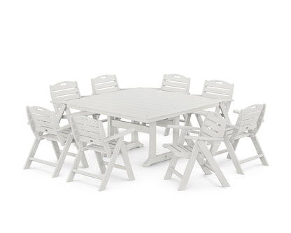 POLYWOOD Nautical Lowback 9-Piece Square Dining Set with Trestle Legs in Vintage White