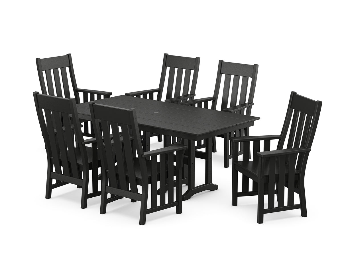 POLYWOOD Acadia Arm Chair 7-Piece Farmhouse Dining Set in Black