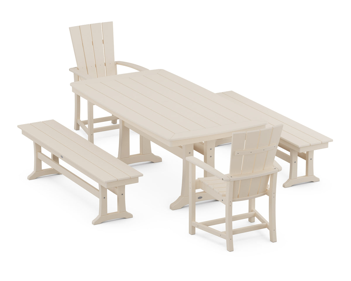 POLYWOOD Quattro 5-Piece Dining Set with Trestle Legs - 38" x 73" Table in Sand
