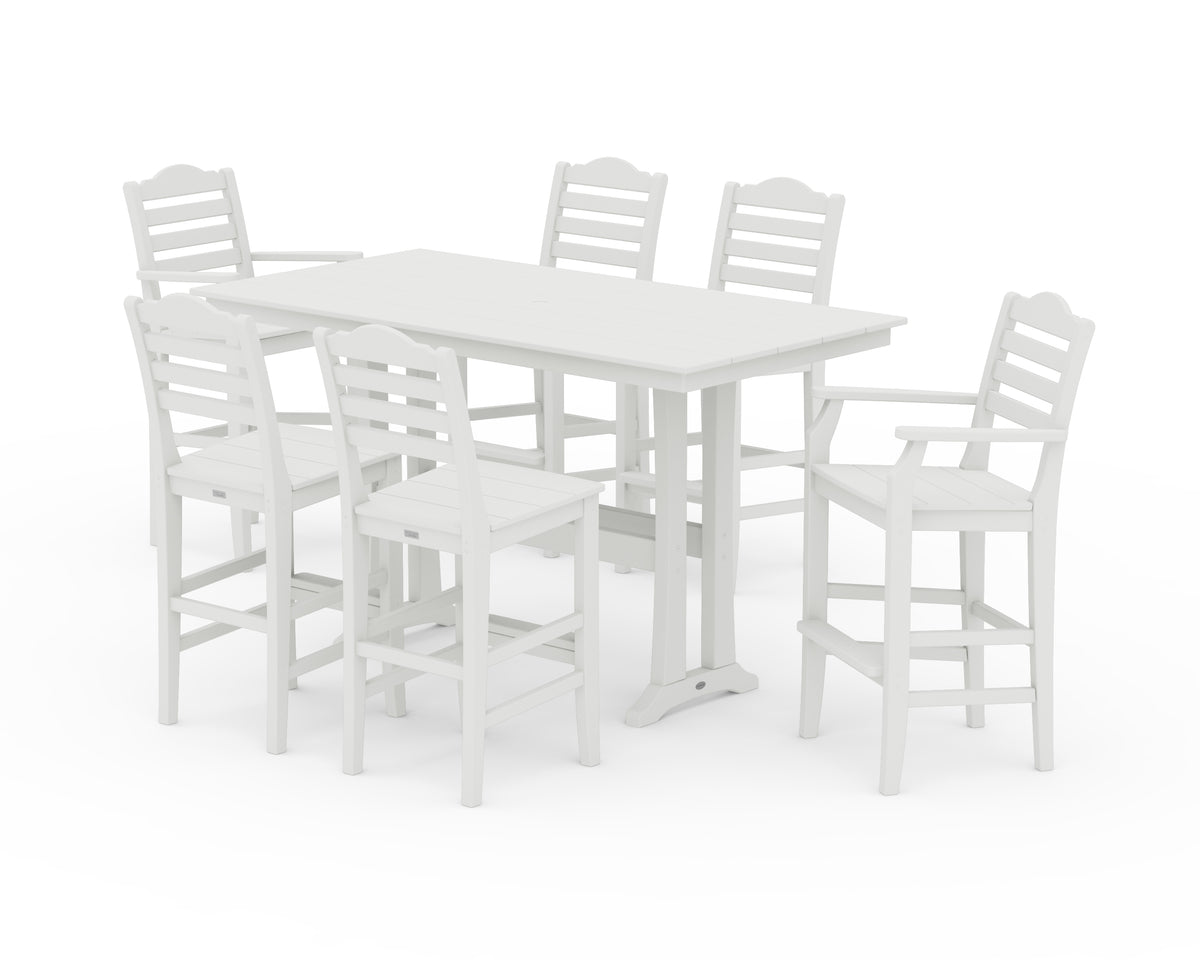 POLYWOOD Savannah 7-Piece Farmhouse Bar Set with Trestle Legs in Vintage White