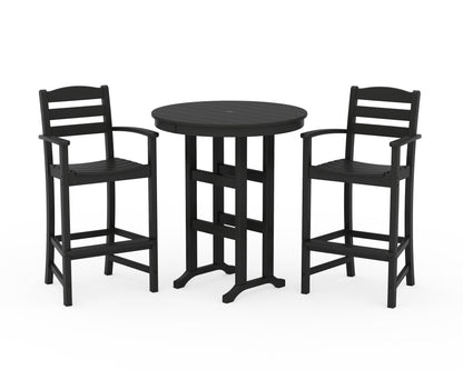 POLYWOOD La Casa Café 3-Piece Round Farmhouse Bar Set in Black