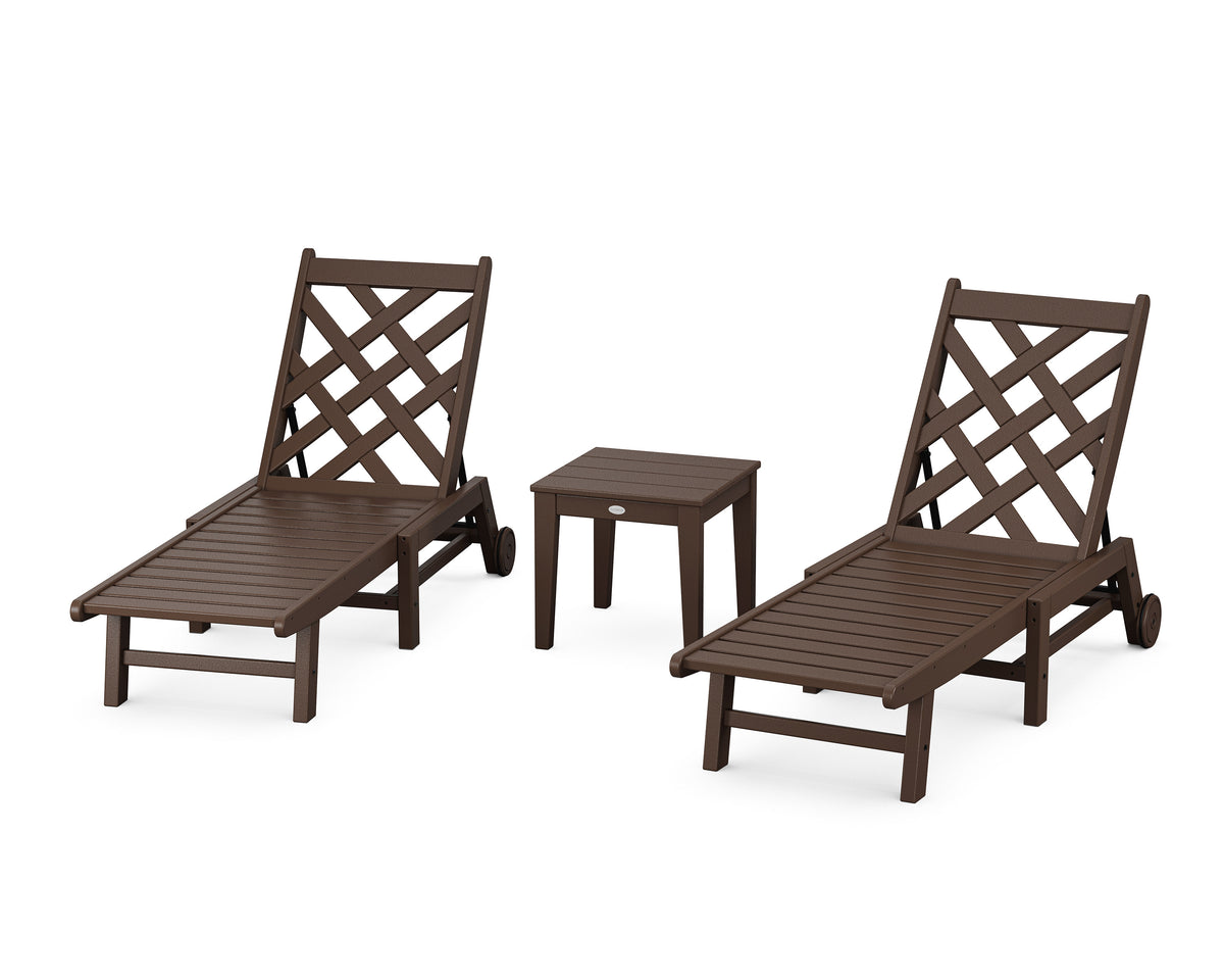 POLYWOOD Wovendale 3-Piece Chaise Set with Wheels in Mahogany