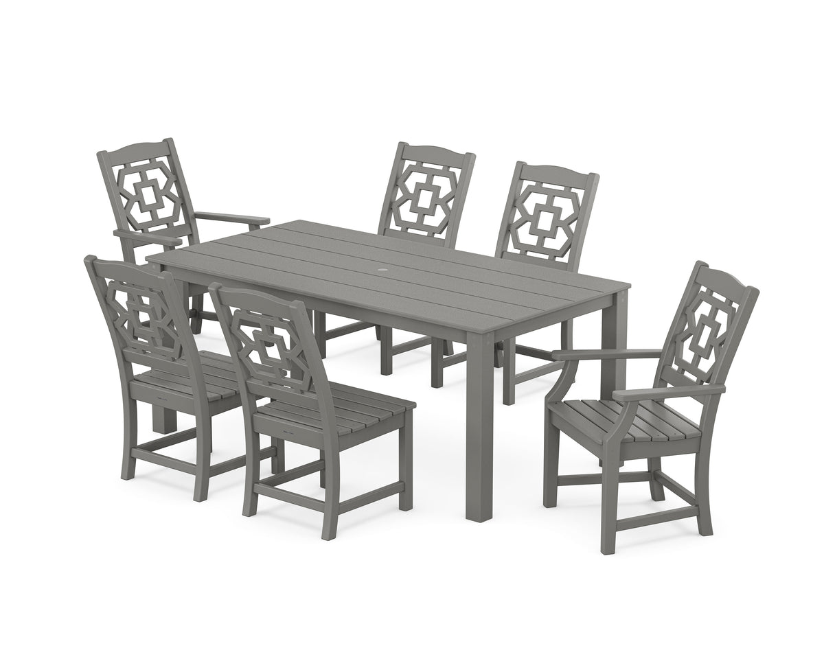 POLYWOOD Chinoiserie 7-Piece Parsons Dining Set in Slate Grey