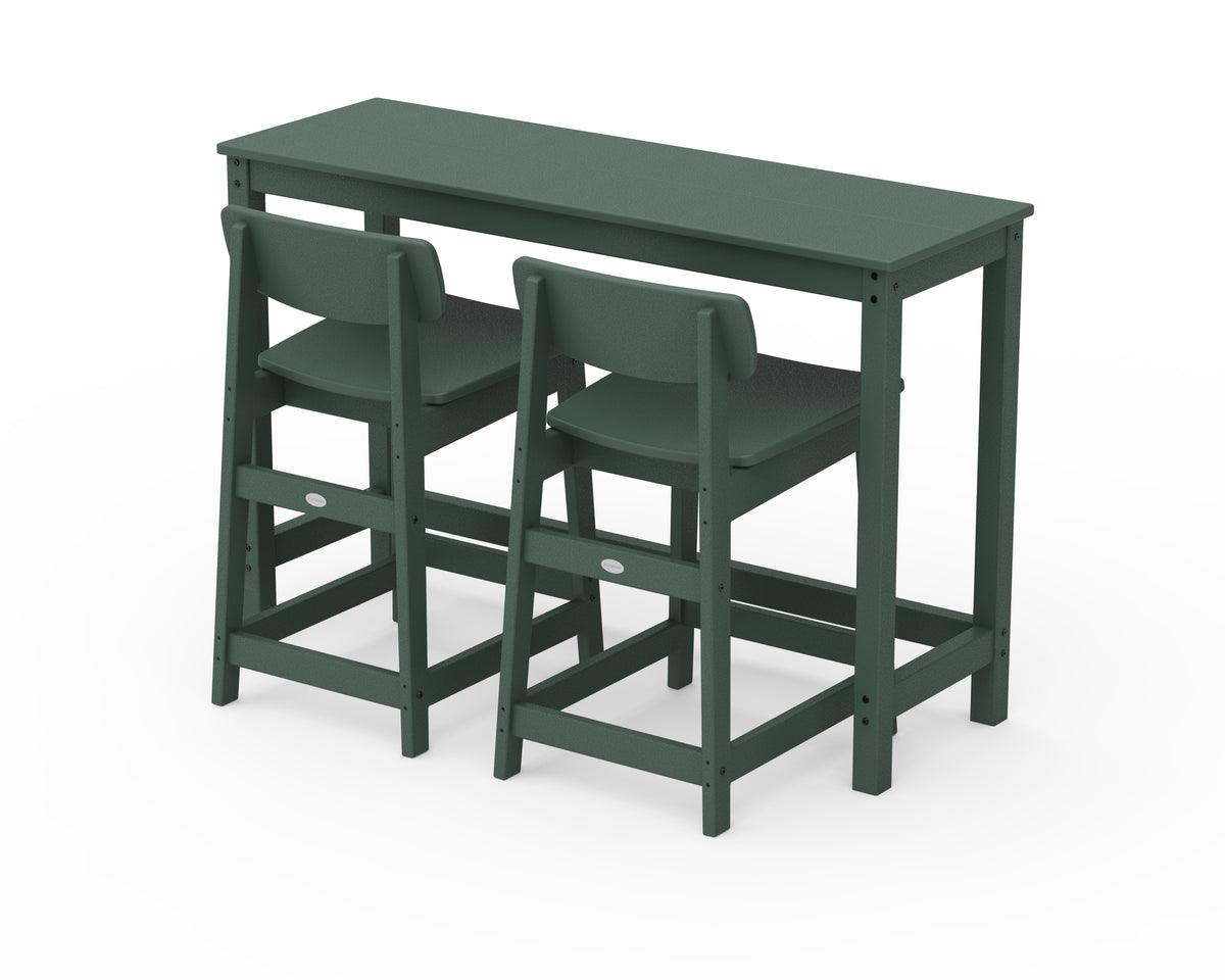 POLYWOOD Modern Studio Urban Lowback Counter Chair 3-Piece Balcony Set in Green
