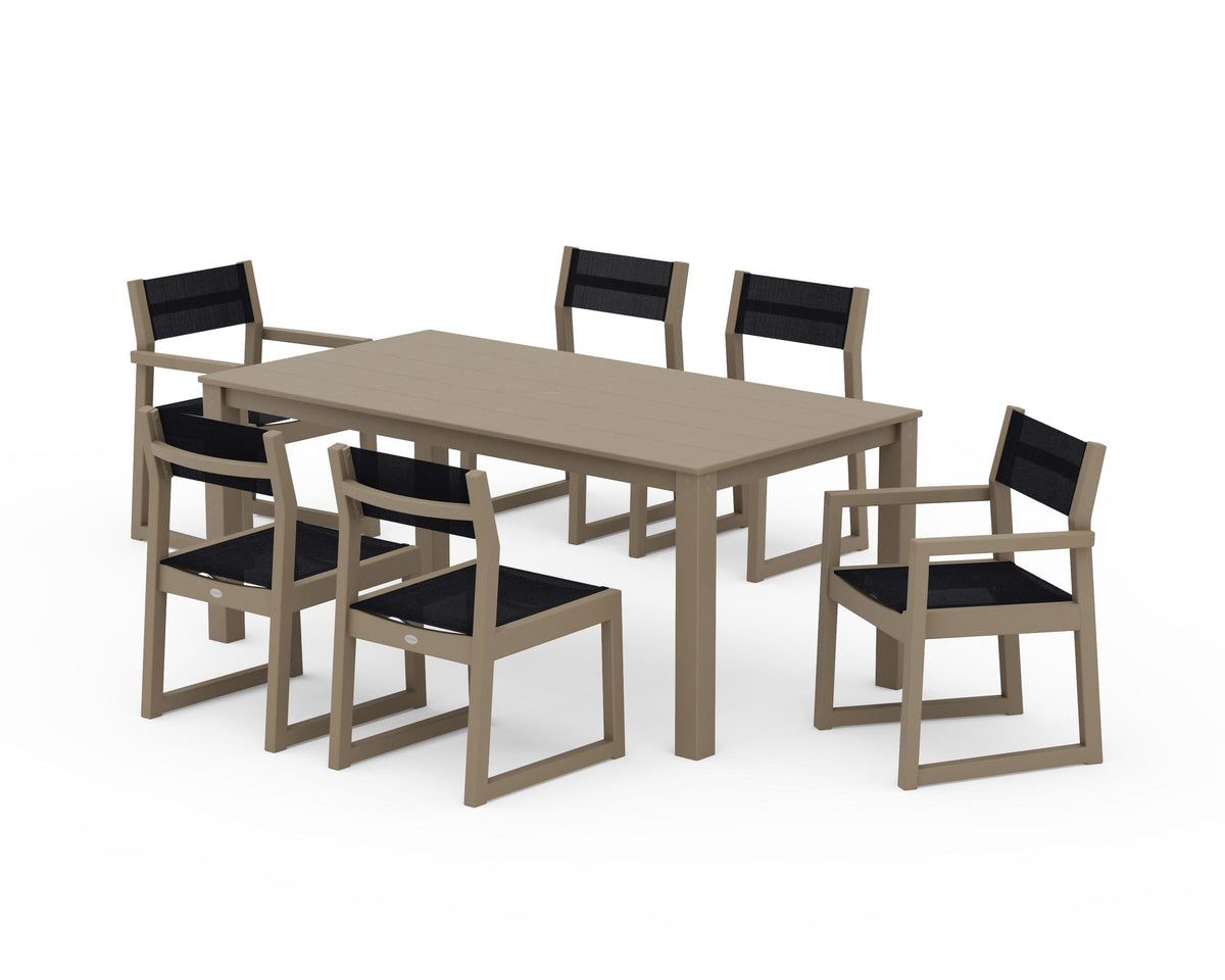 POLYWOOD EDGE Sling 7-Piece Parsons Dining Set in Vintage Sahara / Black