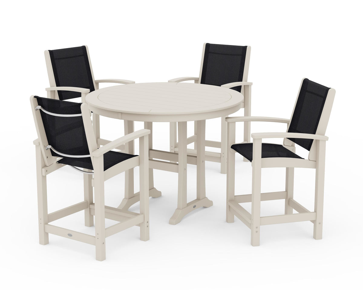 POLYWOOD Coastal 5-Piece Counter Set in Sand / Black