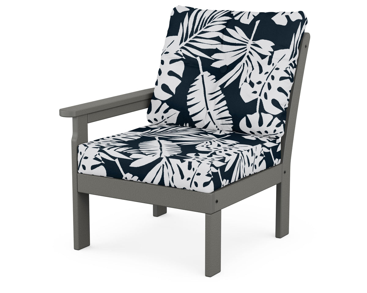 POLYWOOD Vineyard Modular Left Arm Chair in Slate Grey / Leaf Marine Indigo