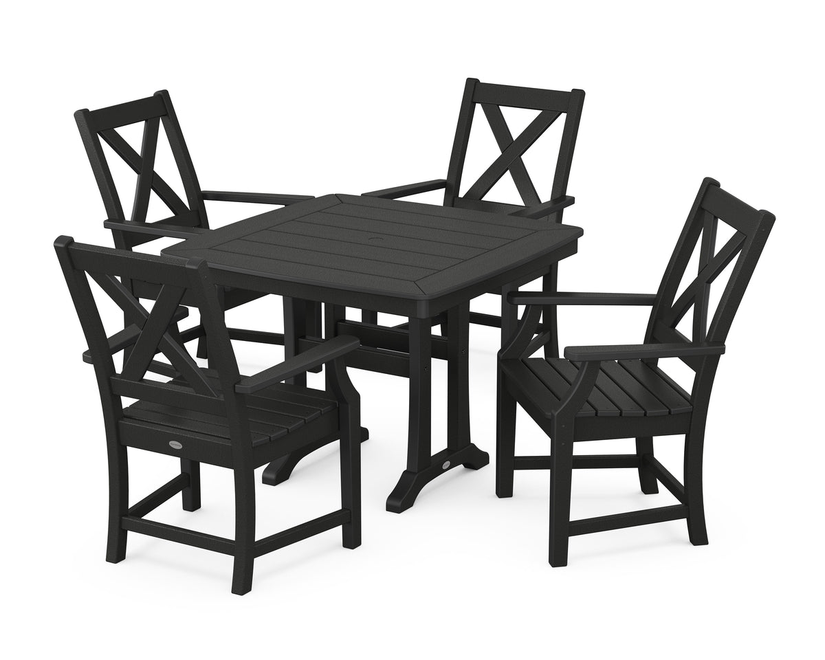 POLYWOOD Braxton 5-Piece Dining Set with Trestle Legs - 37" Table in Black