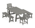 POLYWOOD Lakeside 5-Piece Rustic Farmhouse Dining Set with Benches in Slate Grey