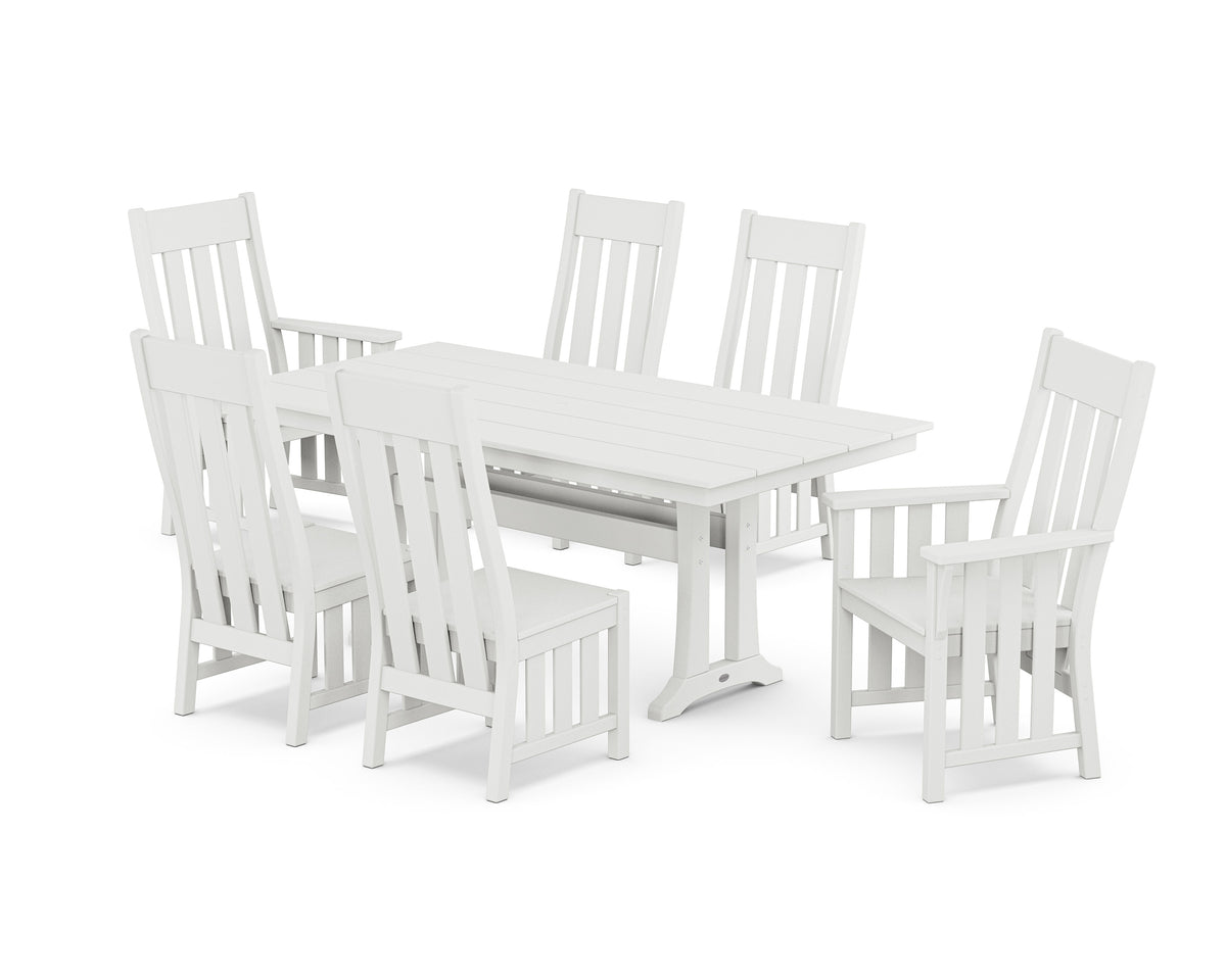 POLYWOOD Acadia 7-Piece Farmhouse Dining Set with Trestle Legs in White
