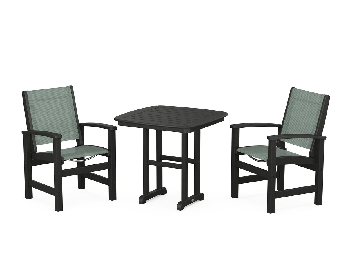 POLYWOOD Coastal 3-Piece Dining Set in Black / Dupioni Sea Mist