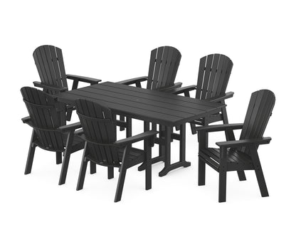 POLYWOOD Nautical Curveback Adirondack 7-Piece Farmhouse Dining Set in Black