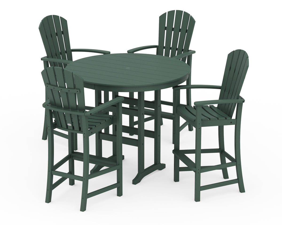 POLYWOOD Palm Coast 5-Piece Round Farmhouse Bar Set in Green