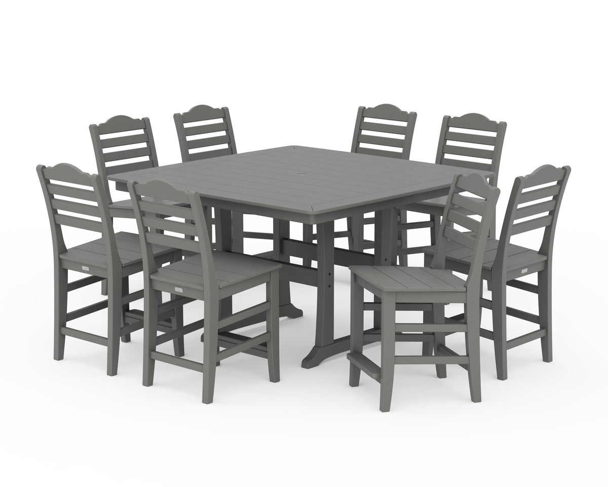 POLYWOOD Savannah Side Chair 9-Piece Square Counter Set with Trestle Legs in Slate Grey