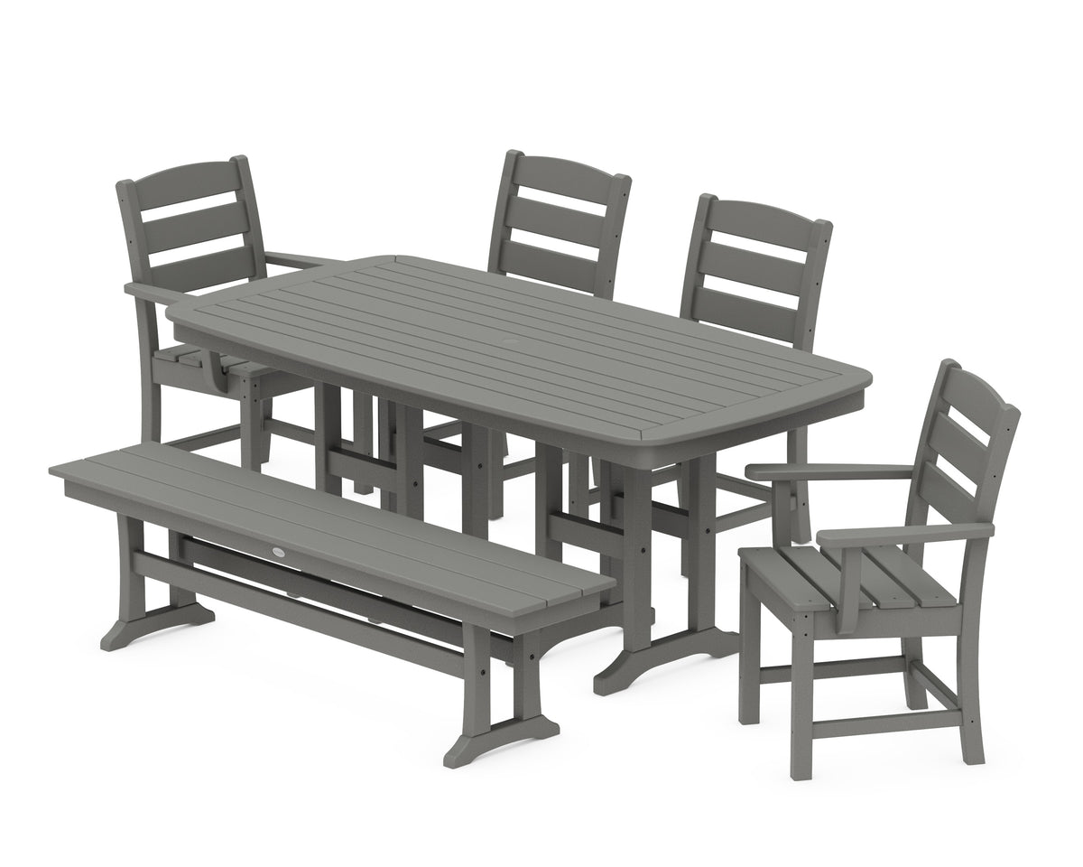 POLYWOOD Lakeside 6-Piece Dining Set with Bench - 37" x 72" Table in Slate Grey
