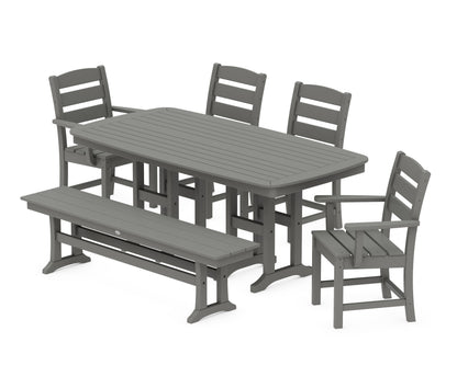 POLYWOOD Lakeside 6-Piece Dining Set with Bench - 37" x 72" Table in Slate Grey