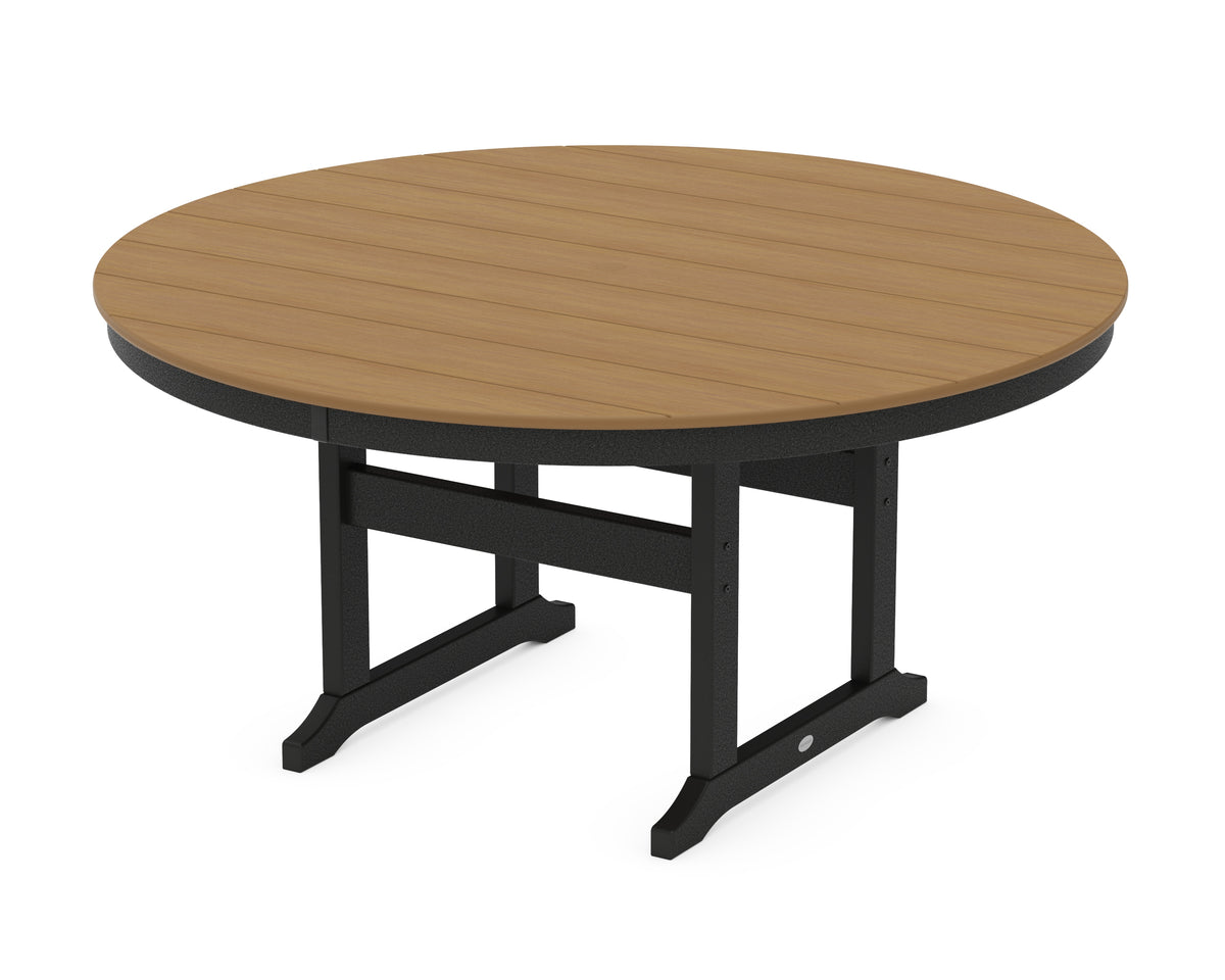 POLYWOOD 60" Round Farmhouse Dining Table in Black / Natural
