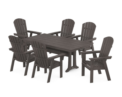POLYWOOD Nautical Curveback Adirondack 7-Piece Farmhouse Dining Set with Trestle Legs in Vintage Coffee