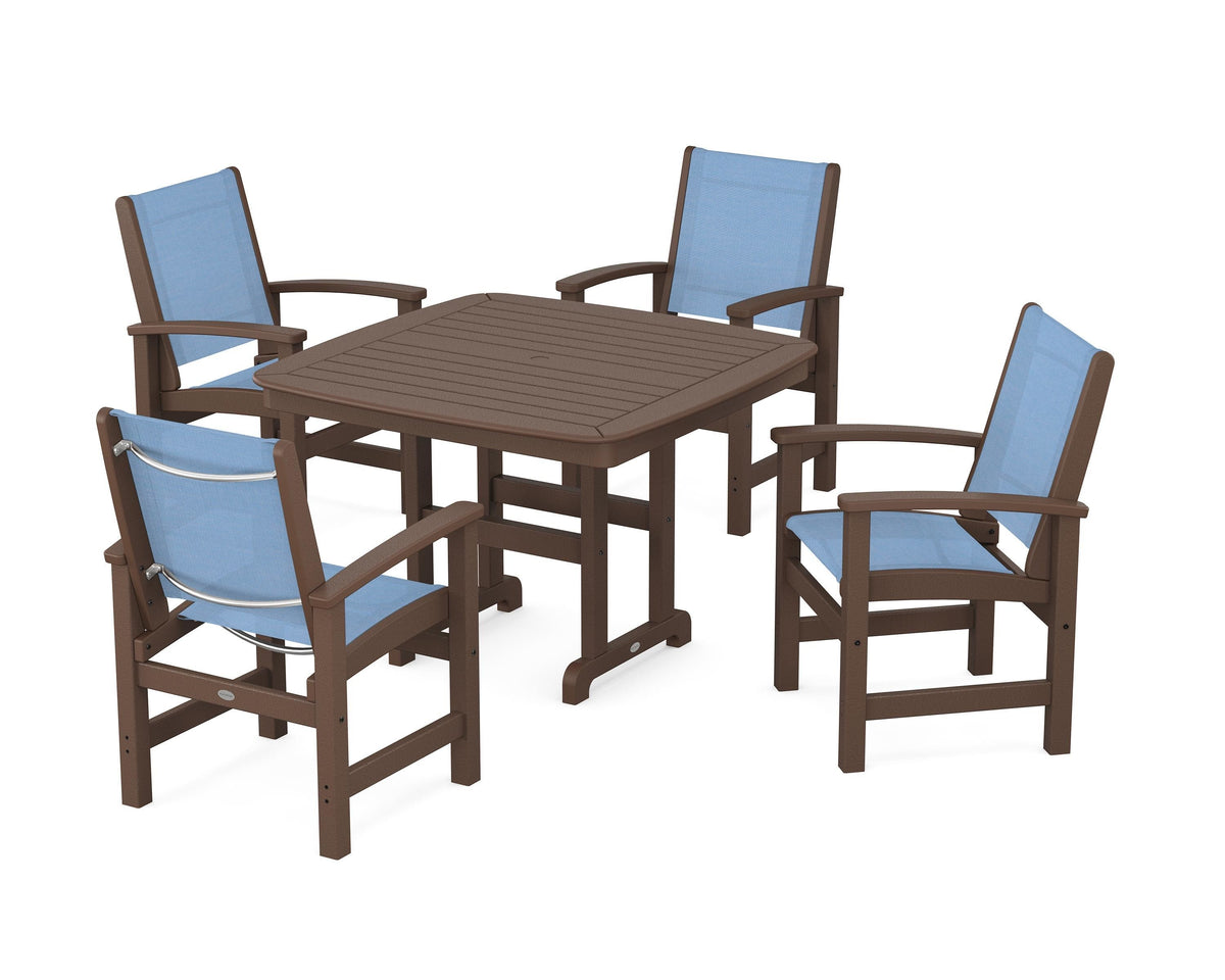 POLYWOOD Coastal 5-Piece Dining Set with Nautical 44" Dining Table in Mahogany / Poolside