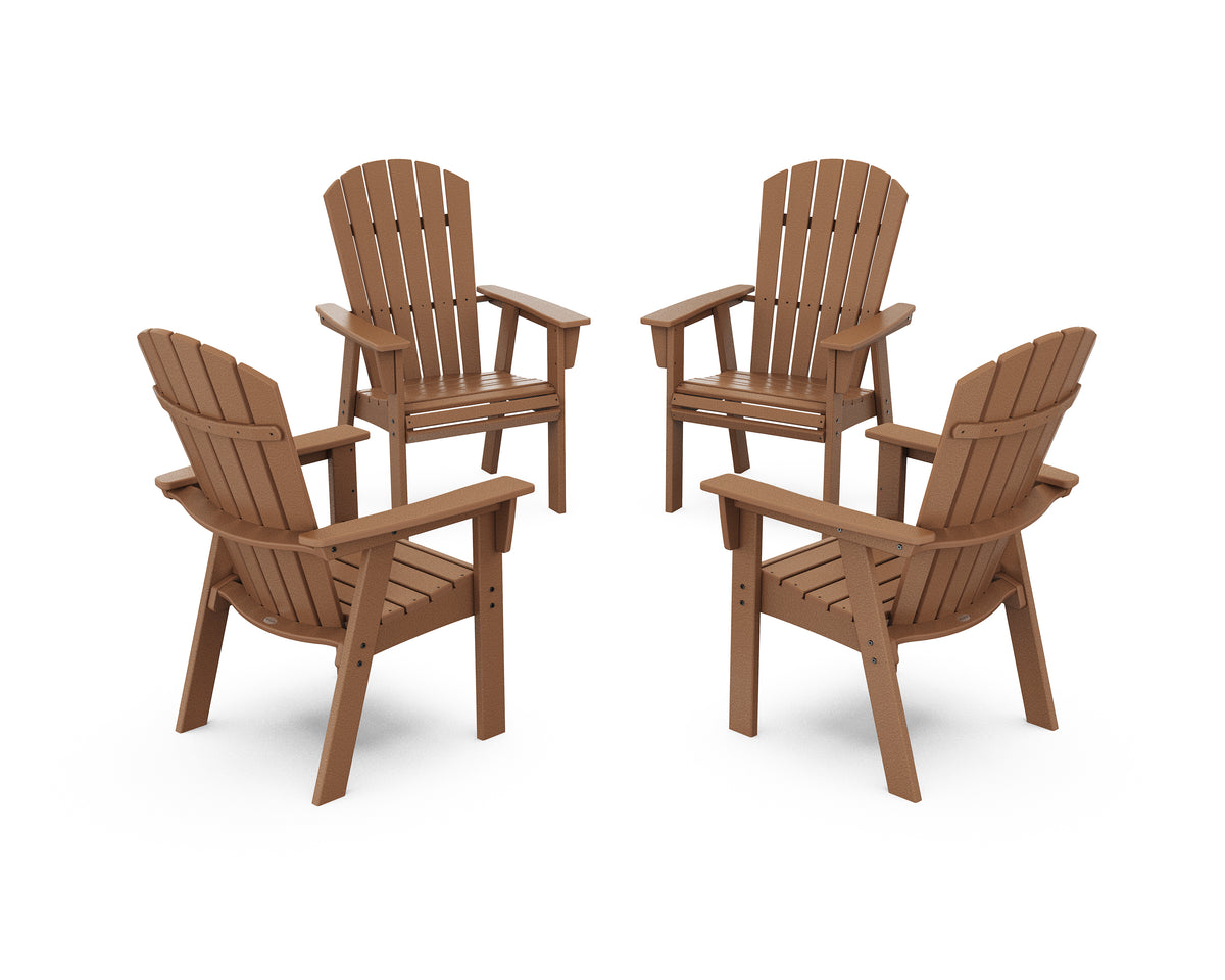 POLYWOOD Nautical 4-Piece Curveback Upright Adirondack Conversation Set in Teak