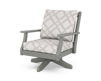 POLYWOOD Wovendale Deep Seating Swivel Chair in Slate Grey / Trellis Dune Burlap