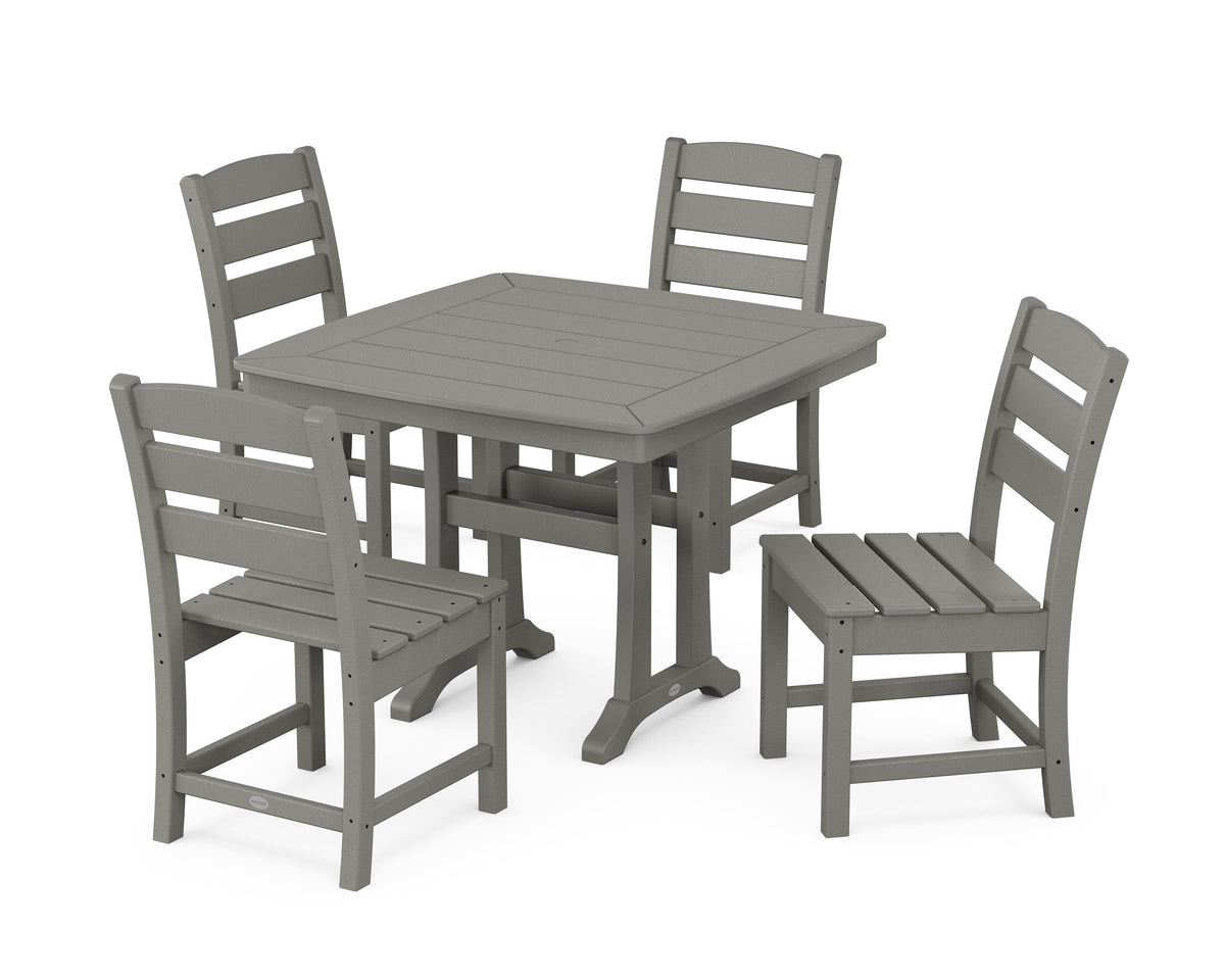 POLYWOOD Lakeside Side Chair 5-Piece Dining Set with Trestle Legs - 37" Table in Slate Grey