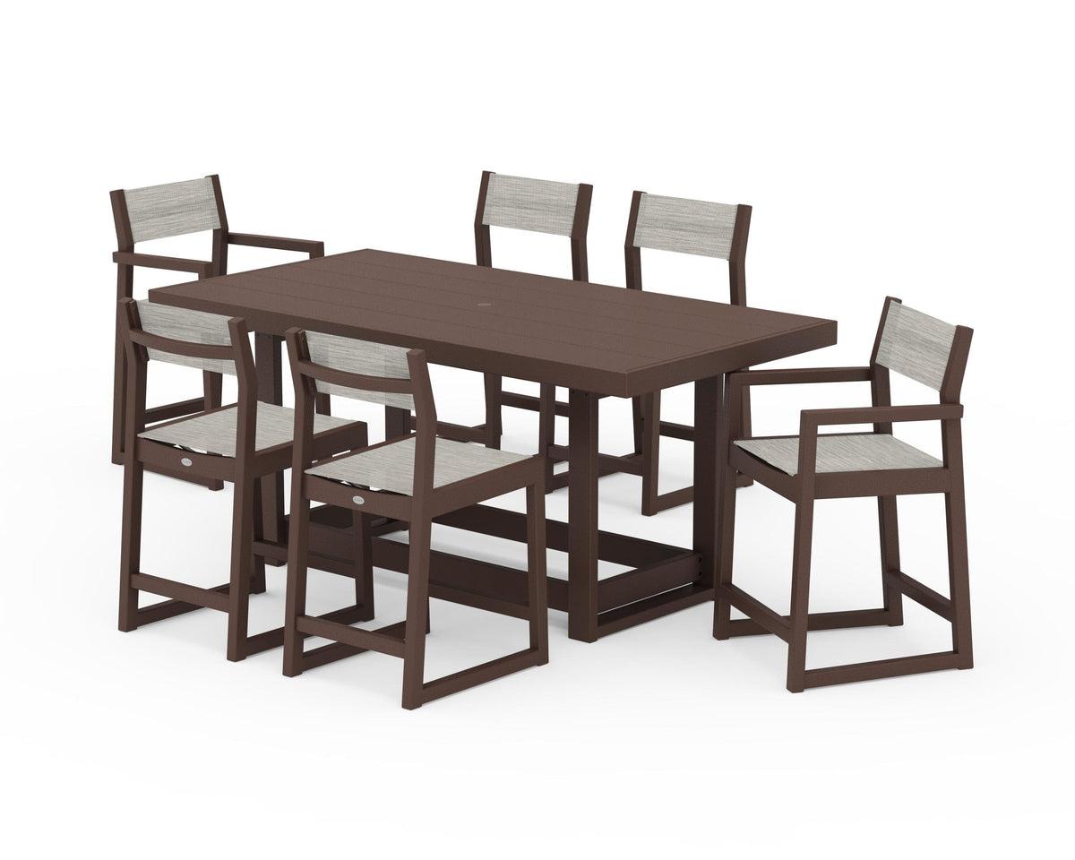 POLYWOOD EDGE Sling 7-Piece Counter Table Set in Mahogany / Birch