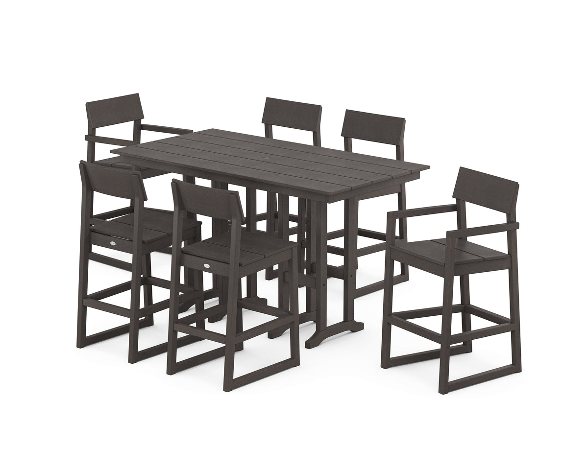 POLYWOOD EDGE 7-Piece Farmhouse Bar Set in Vintage Coffee