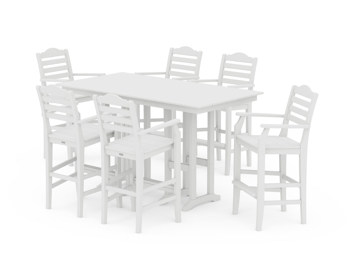 POLYWOOD Savannah Arm Chair 7-Piece Farmhouse Bar Set in White