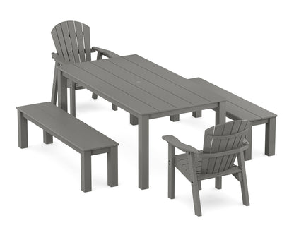 POLYWOOD Seashell 5-Piece Parsons Dining Set with Benches in Slate Grey