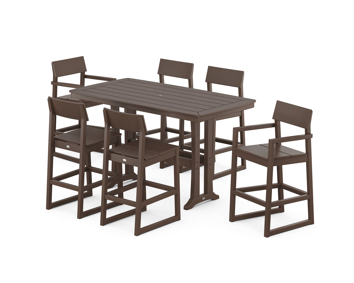 POLYWOOD EDGE 7-Piece Bar Set with Trestle Legs in Mahogany