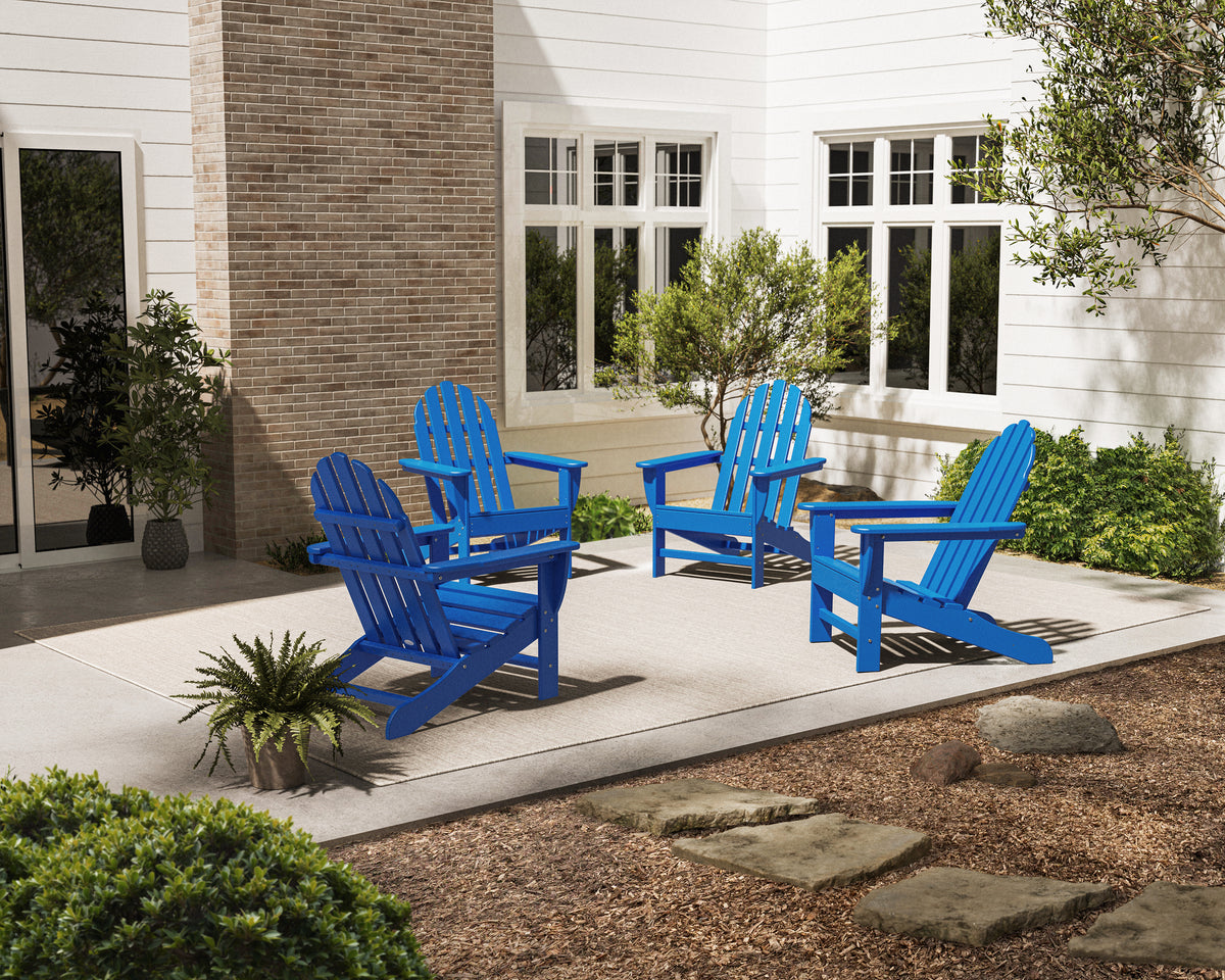 POLYWOOD 4-Piece Classic Adirondack Conversation Set in Pacific Blue styled outdoors