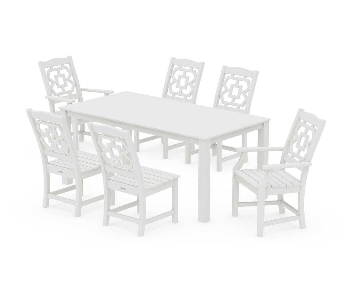 POLYWOOD Chinoiserie 7-Piece Parsons Dining Set in Vintage White