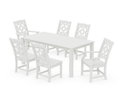 POLYWOOD Chinoiserie 7-Piece Parsons Dining Set in Vintage White