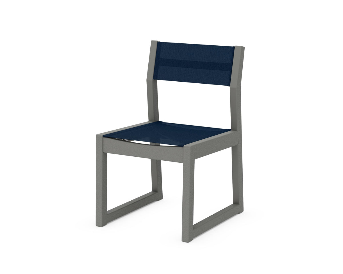 POLYWOOD EDGE Sling Dining Side Chair in Slate Grey / Navy Blue
