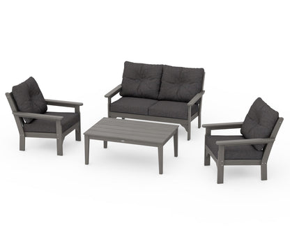 POLYWOOD Vineyard 4-Piece Deep Seating Set with Two Chairs and Loveseat in Driftwood / Ash Charcoal