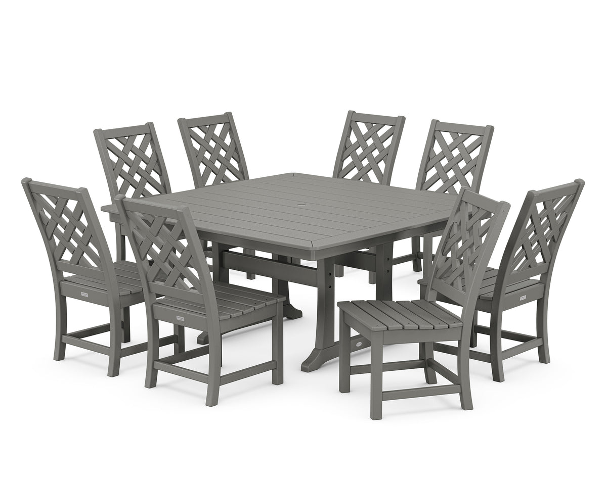 POLYWOOD Wovendale Side Chair 9-Piece Square Dining Set with Trestle Legs in Slate Grey