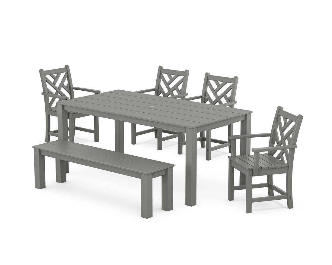 POLYWOOD Chippendale 6-Piece Parsons Dining Set with Bench in Slate Grey